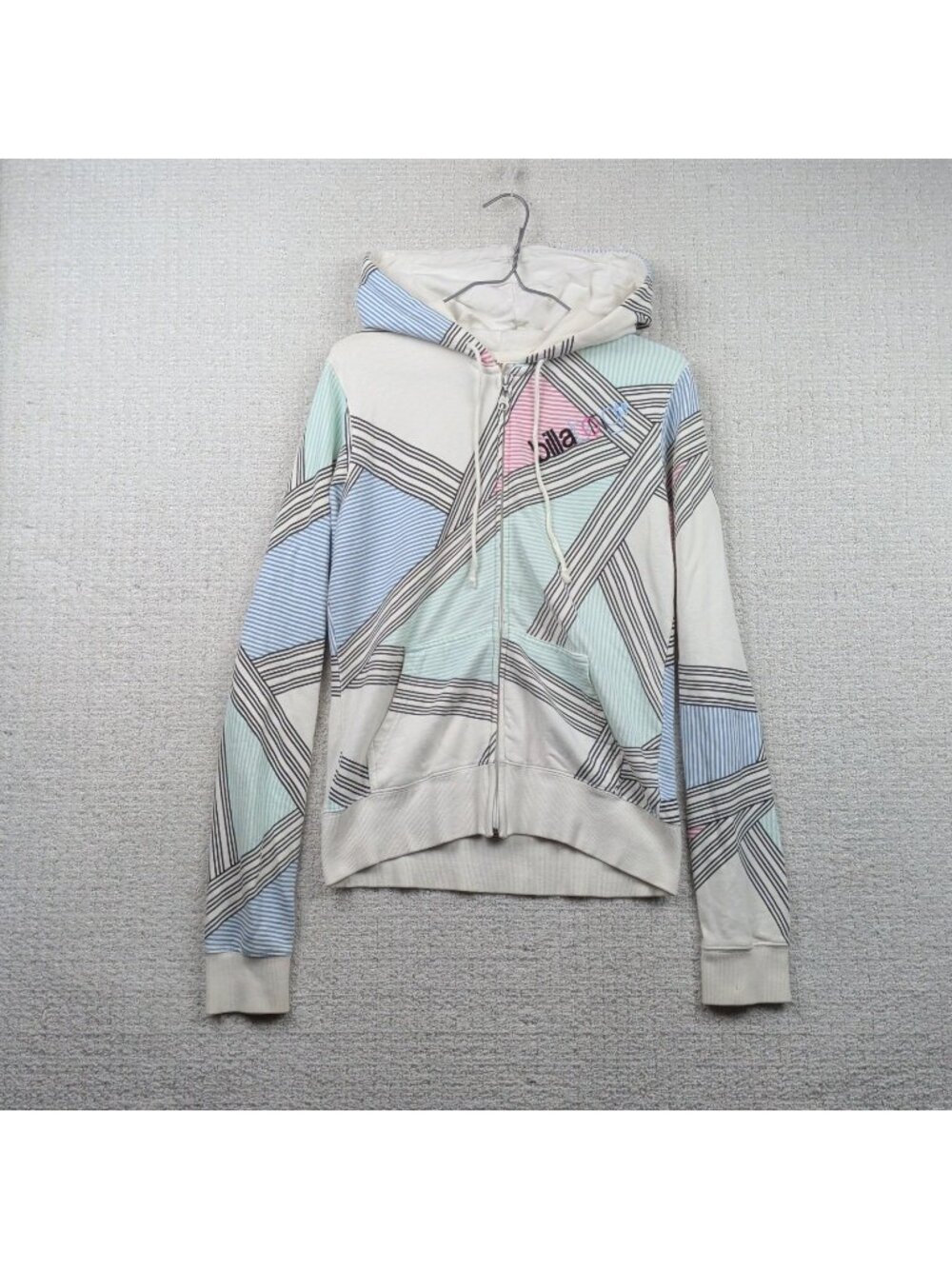 Y2K Billabong Wom Sz M Full Zip Striped Hoodie Surfer Girl Skater 2000's Boho